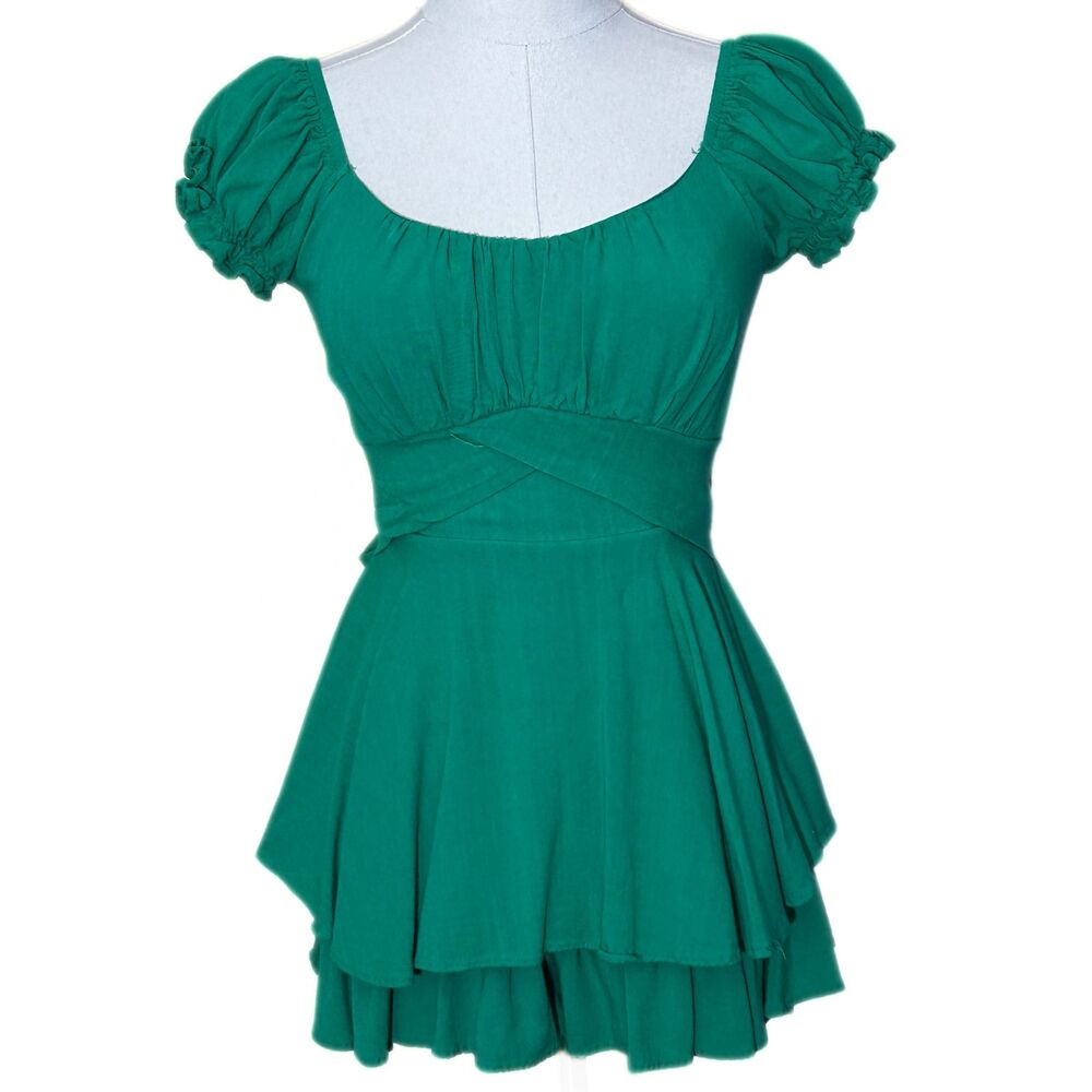 Altrd State Romper Dress Green XS Criss Cross Sash Two Layer